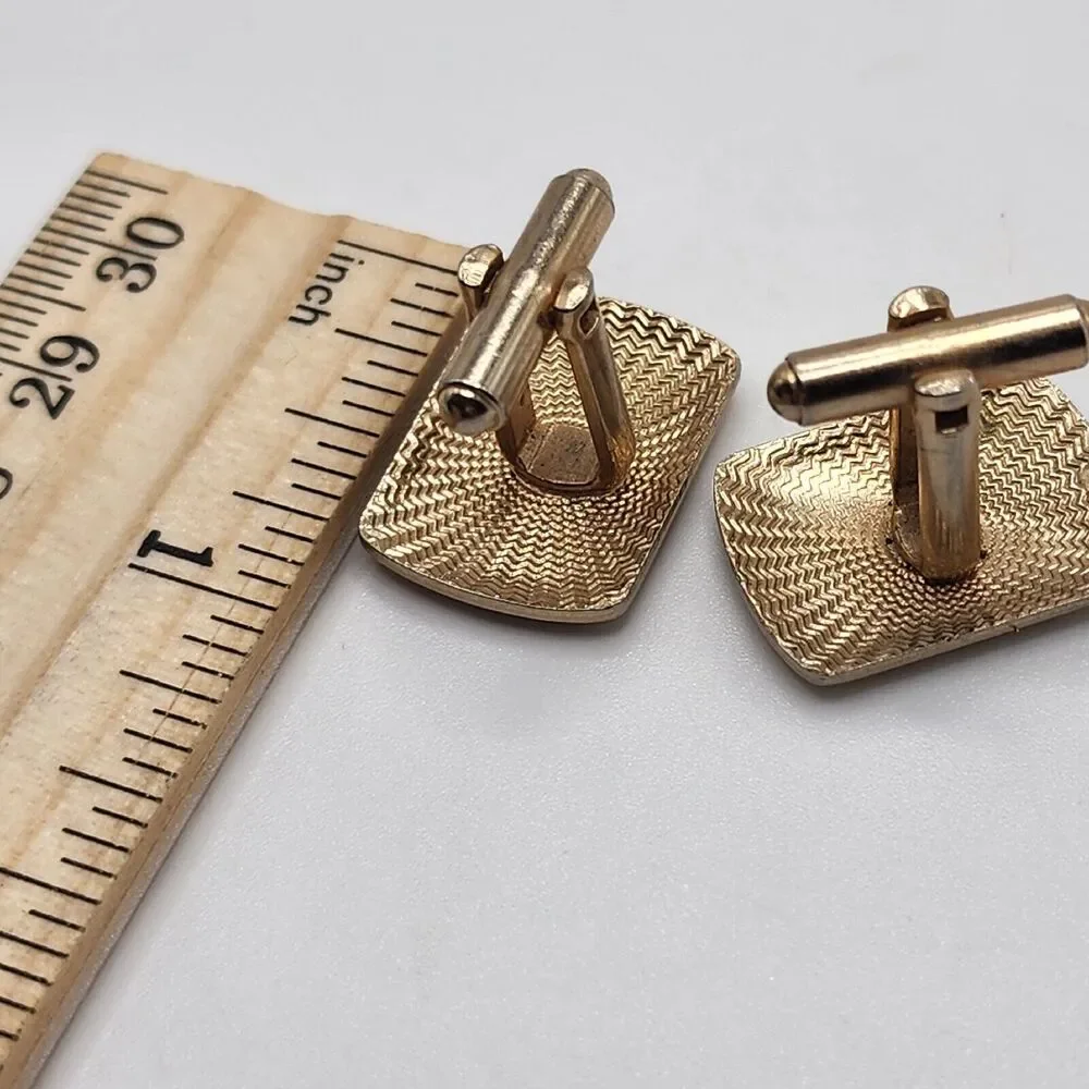 Vintage Cufflinks Light Gold Tone Horizontal Grooves Scrolls Romantic Dapper